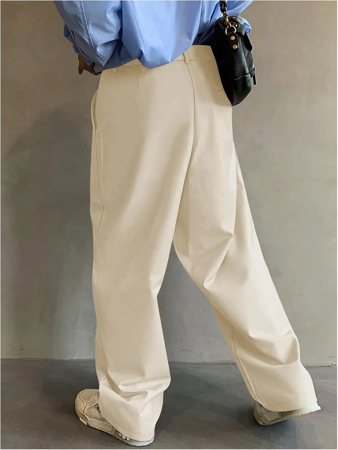 Verdusa Men's Casual Loose Wide Leg Pants Lightweight Trousers with Slant Pockets