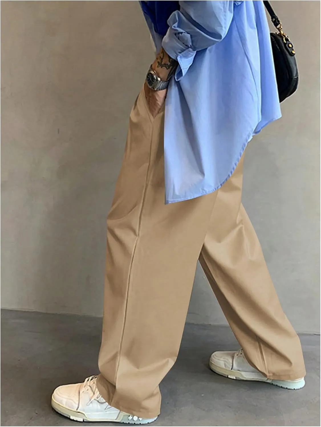 Verdusa Men's Casual Loose Wide Leg Pants Lightweight Trousers with Slant Pockets