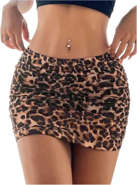 Verdusa Women's Mesh Ruched Pencil Skirt High Waisted Bodycon Mini Skirts