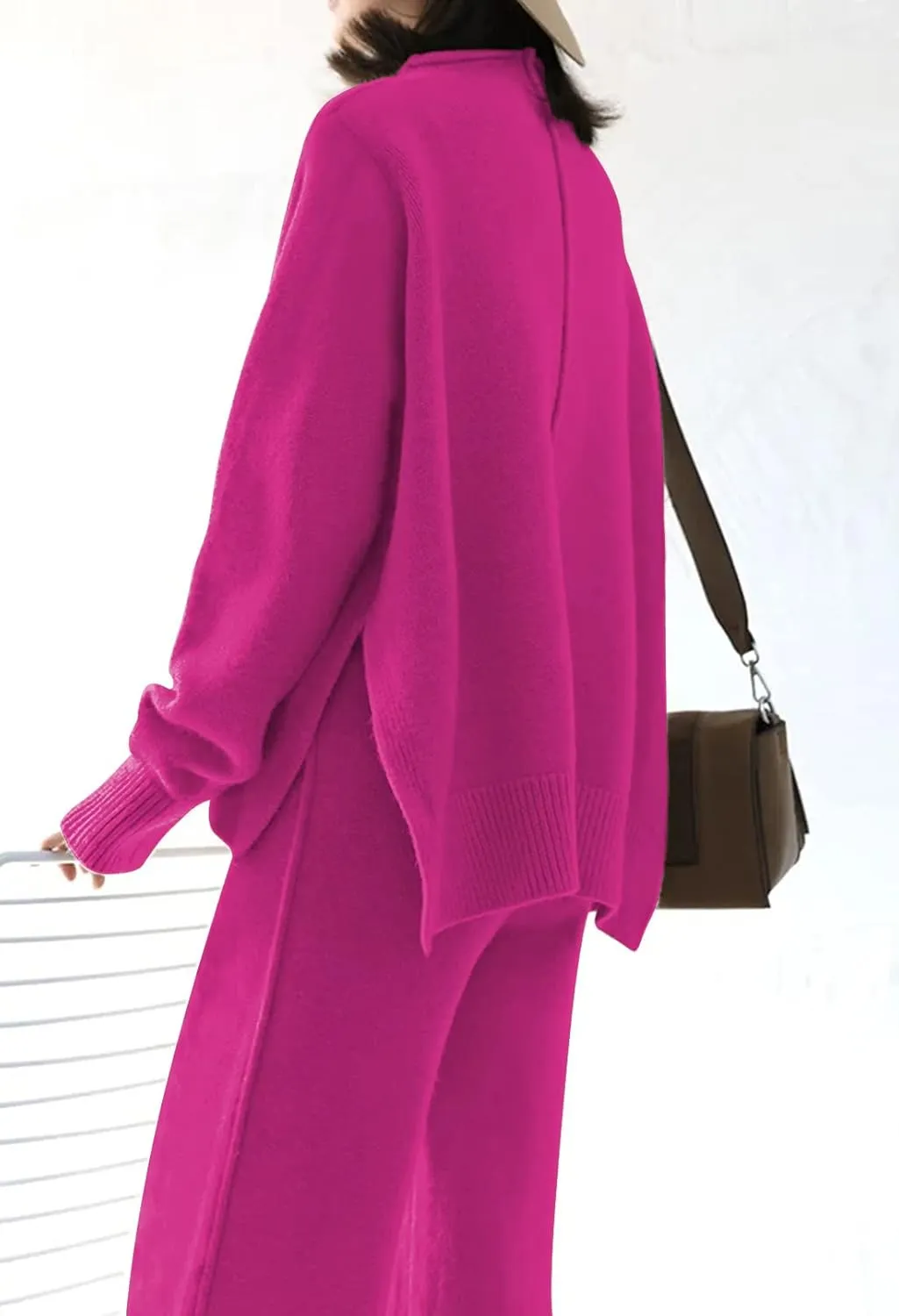 Viottiset Women's 2 Piece Outfits Sweater Set Wide Leg Pants High Neck Sweatsuit Loungewear