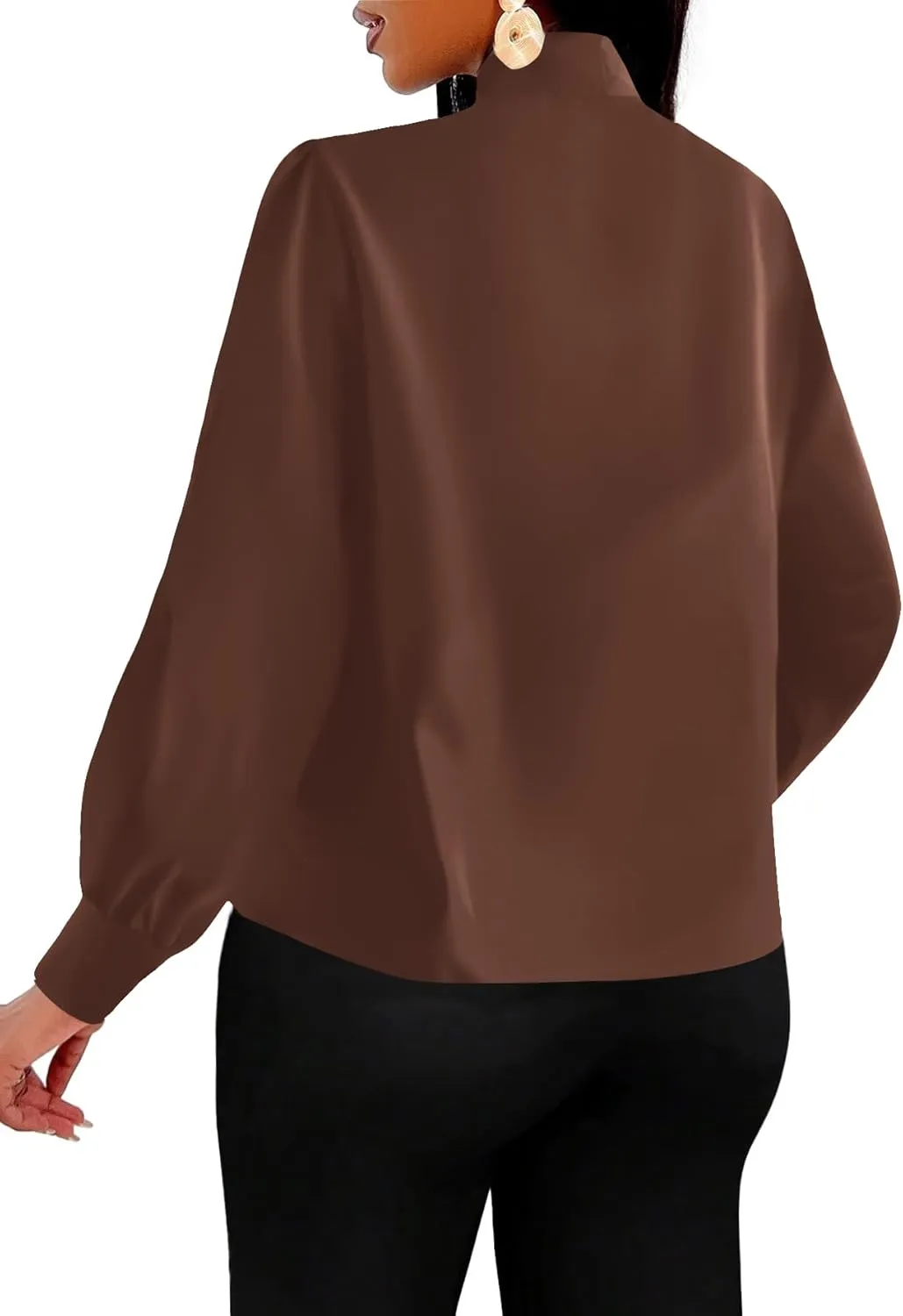 Vrtige Women's Elegant Bow Tie Neck Long Sleeve Blouse Office Shirt Top