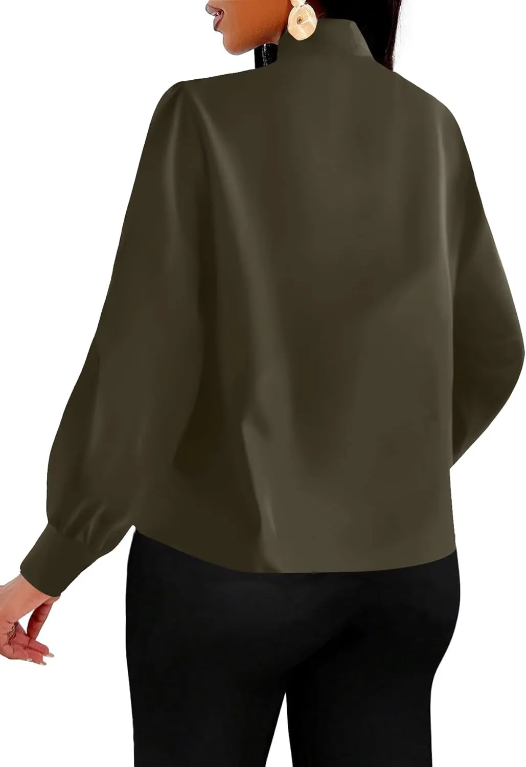 Vrtige Women's Elegant Bow Tie Neck Long Sleeve Blouse Office Shirt Top