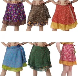 Wevez Pack of 3 Pcs Original Two Layer Printed Wrap Around Skirts (Mini Skirts(20 Inches Length))