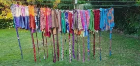 Wholesale 5 Pcs Pack Two Layers Women's Vintage Sari Magic Wrap Around Mini Skirts Short Skirts Reversible Multicolor