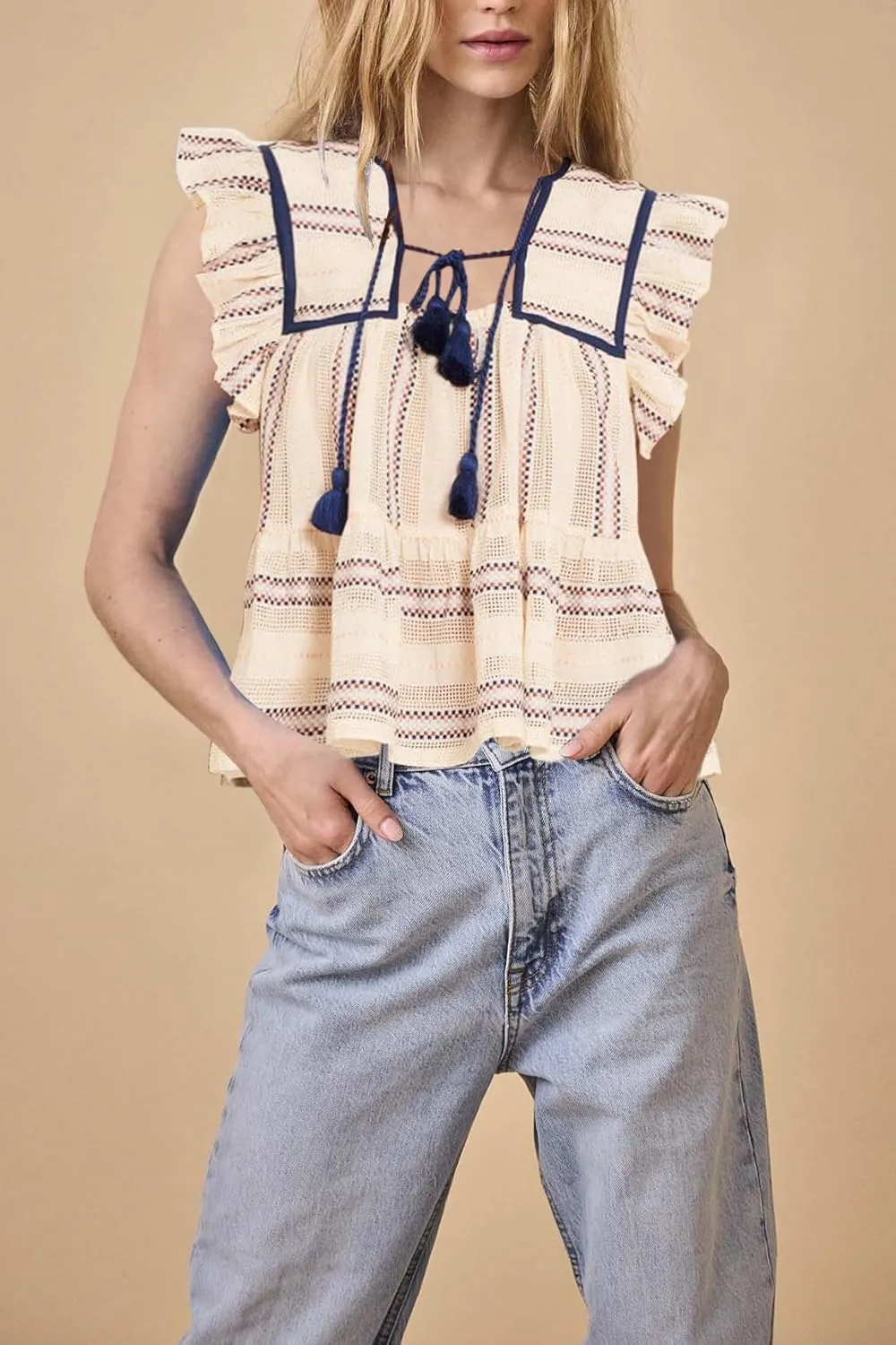 Women Boho Tie Front Peplum Top Floral Print Flowy Fringe Shirt Square Neck Ruffle Tank Top Going Out Blouse Tops