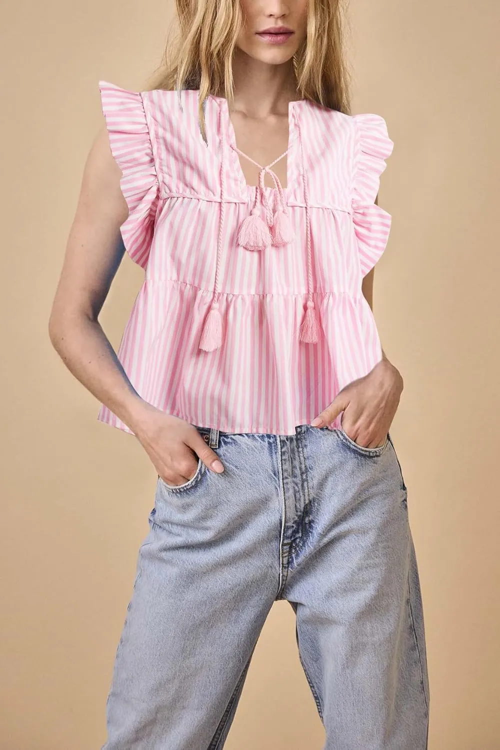 Women Boho Tie Front Peplum Top Floral Print Flowy Fringe Shirt Square Neck Ruffle Tank Top Going Out Blouse Tops