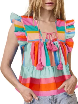 Women Boho Tie Front Peplum Top Floral Print Flowy Fringe Shirt Square Neck Ruffle Tank Top Going Out Blouse Tops