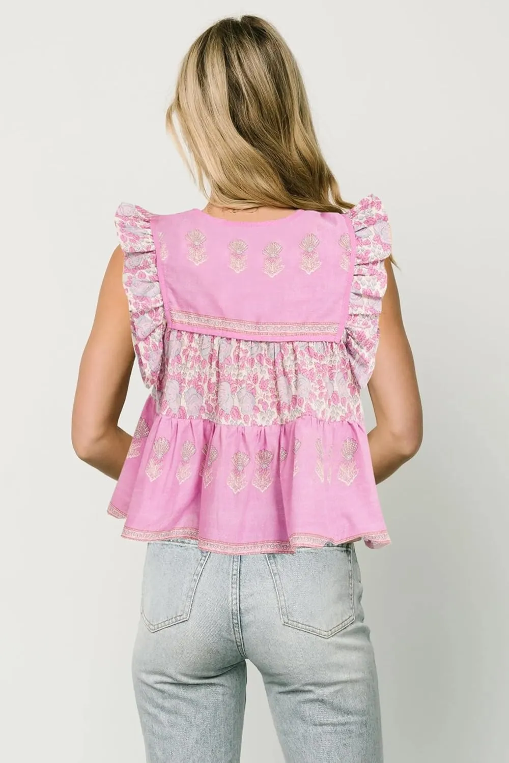 Women Boho Tie Front Peplum Top Floral Print Flowy Fringe Shirt Square Neck Ruffle Tank Top Going Out Blouse Tops