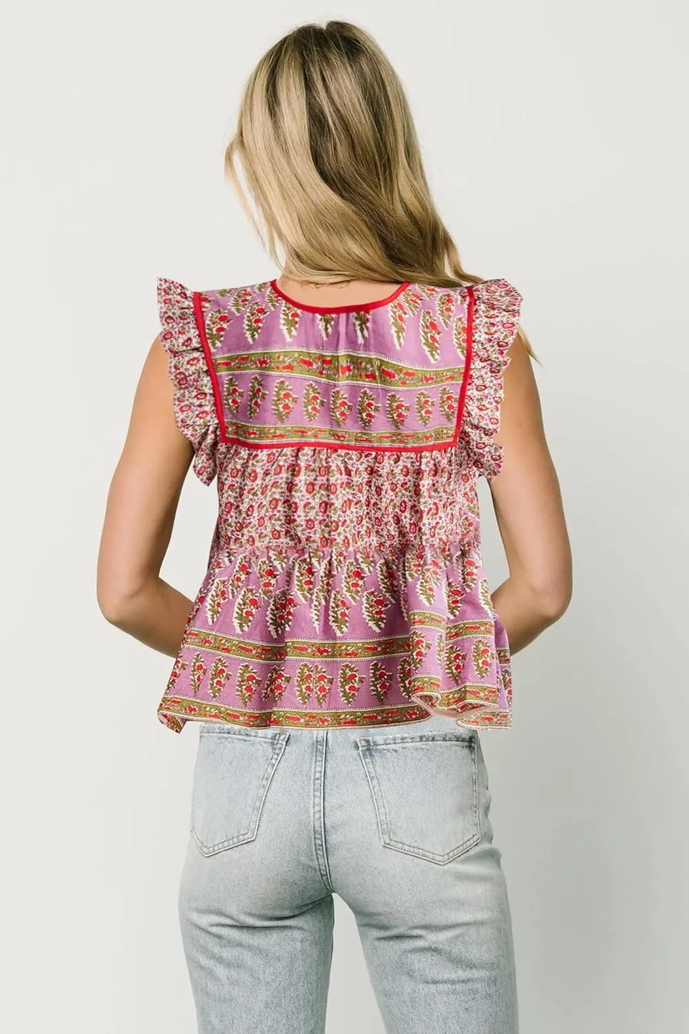 Women Boho Tie Front Peplum Top Floral Print Flowy Fringe Shirt Square Neck Ruffle Tank Top Going Out Blouse Tops