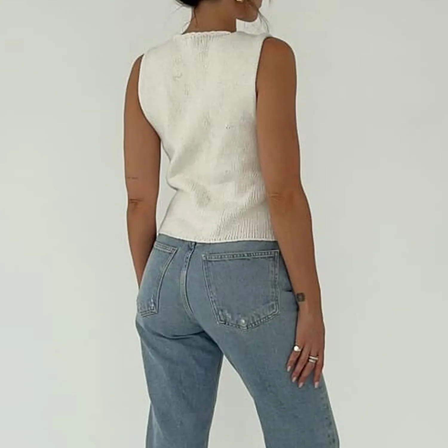 Women Sleeveless Knit Vest Top V Neck Open Front Tie Up Crochet Crop Top Casual Vintage Y2k Sweater