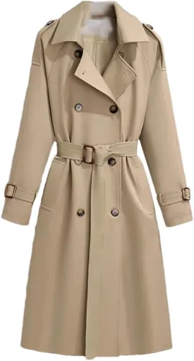Women Streetwear Double Breasted Long Trench Coats Fall Winter Solid Pockets Casual Jackets