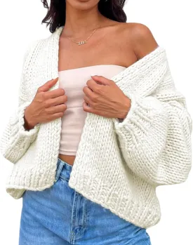 Women Y2k Cable Knit Chunky Cardigan Open Front Long Balloon Sleeve Sweater Oversized Jumper Aesthetic Knitwear