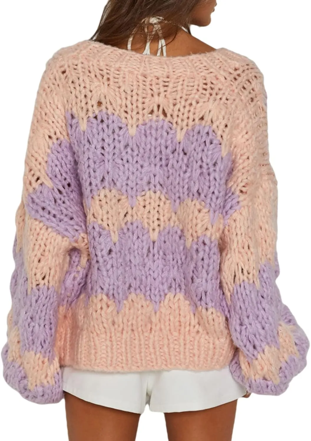 Women Y2k Cable Knit Chunky Cardigan Open Front Long Balloon Sleeve Sweater Oversized Jumper Aesthetic Knitwear