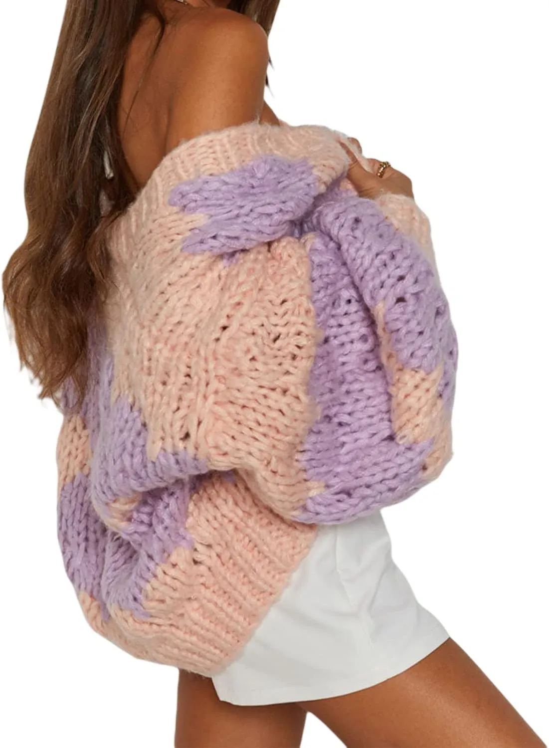 Women Y2k Cable Knit Chunky Cardigan Open Front Long Balloon Sleeve Sweater Oversized Jumper Aesthetic Knitwear