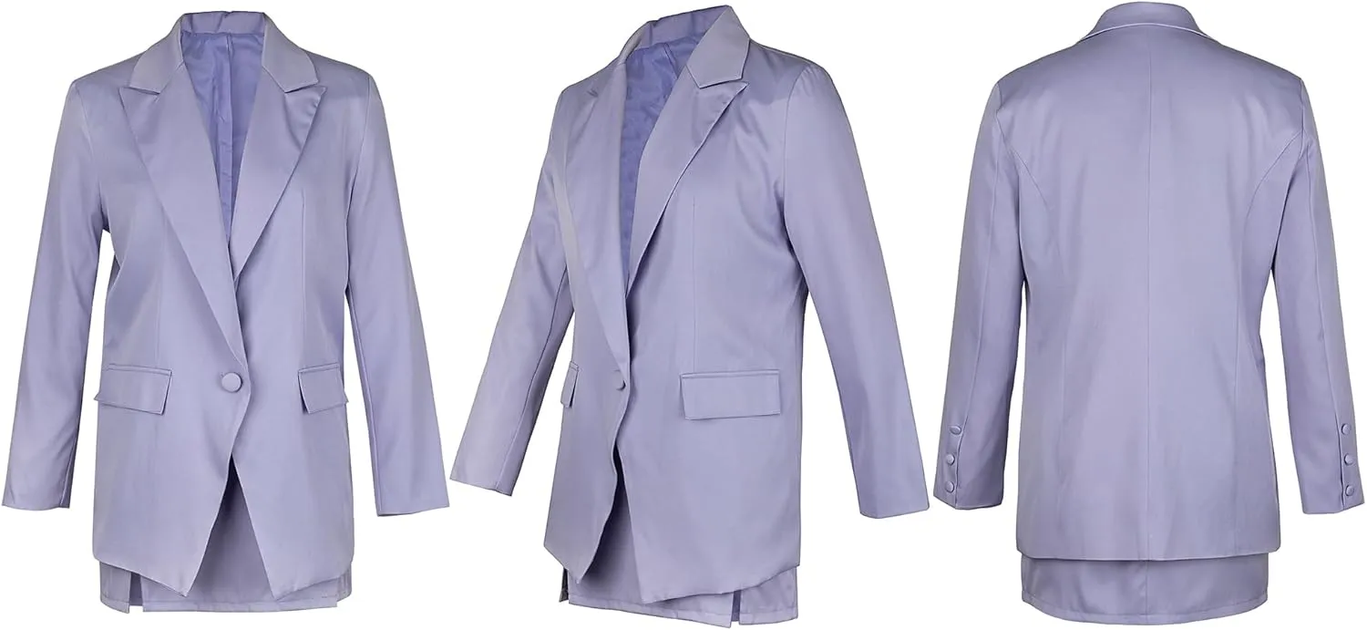 Women's 2 Piece Blazer and Skirt Suits, Open Front Blazer Jackets   Side Slit Mini Skirts