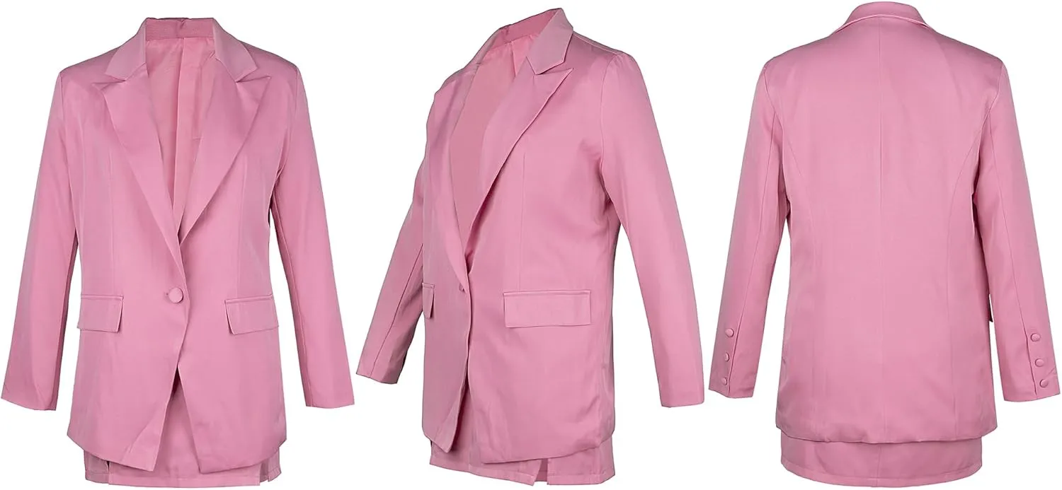 Women's 2 Piece Blazer and Skirt Suits, Open Front Blazer Jackets   Side Slit Mini Skirts