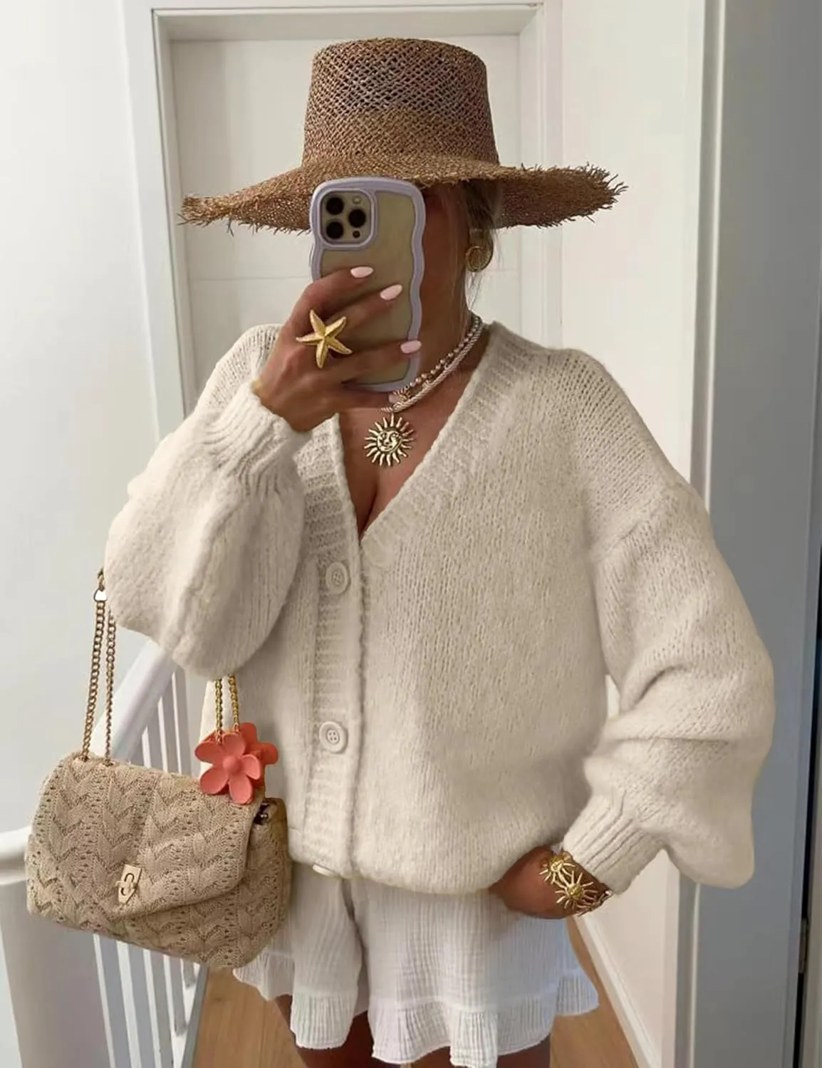 Women's Cardigan Sweaters Open Front Button Down Long Sleeve V Neck Loose Knit Sweater Tops