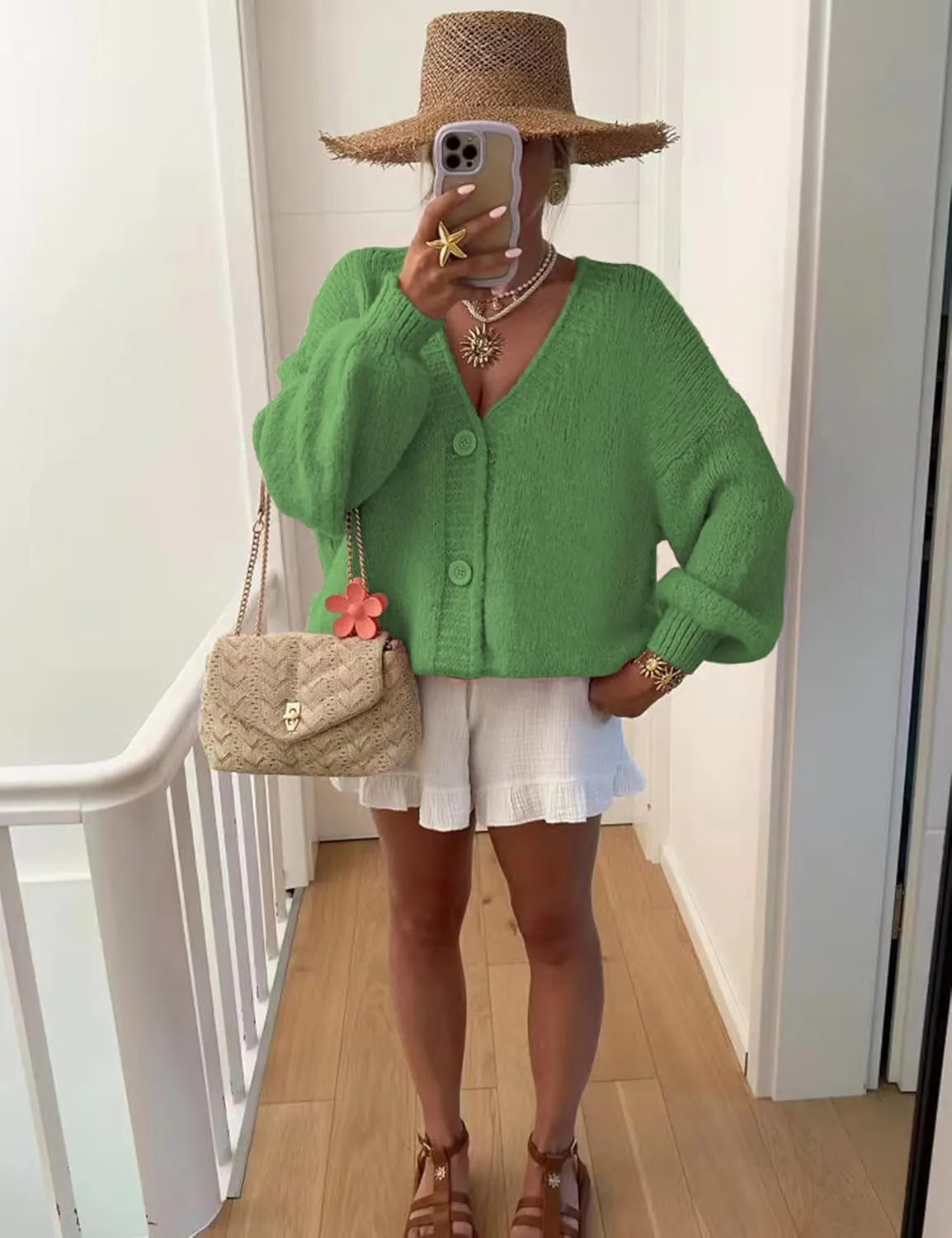 Women's Cardigan Sweaters Open Front Button Down Long Sleeve V Neck Loose Knit Sweater Tops