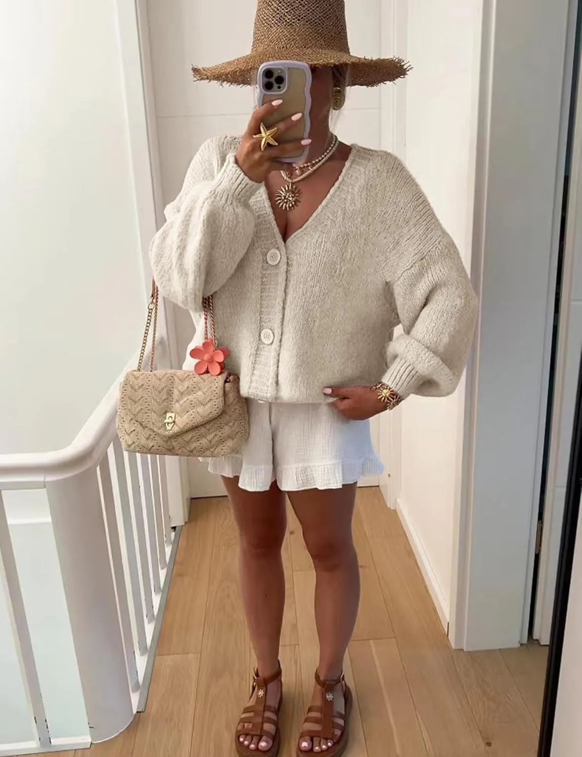 Women's Cardigan Sweaters Open Front Button Down Long Sleeve V Neck Loose Knit Sweater Tops