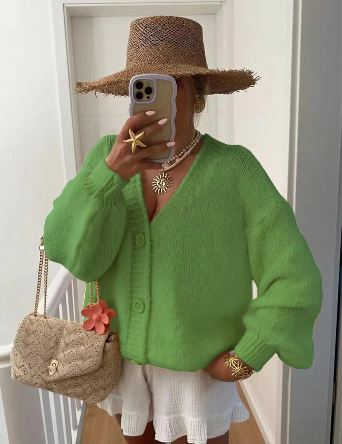 Women's Cardigan Sweaters Open Front Button Down Long Sleeve V Neck Loose Knit Sweater Tops