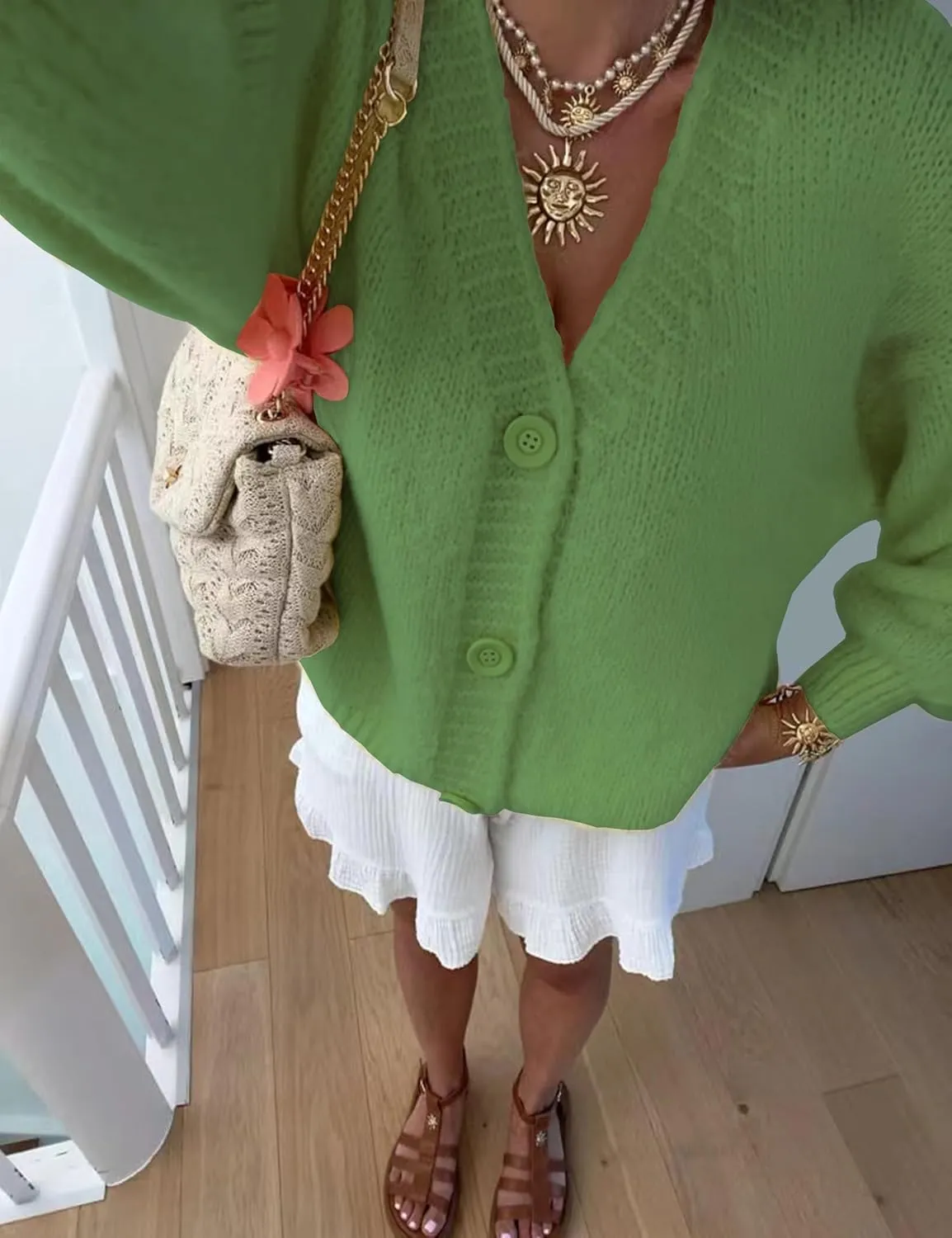 Women's Cardigan Sweaters Open Front Button Down Long Sleeve V Neck Loose Knit Sweater Tops