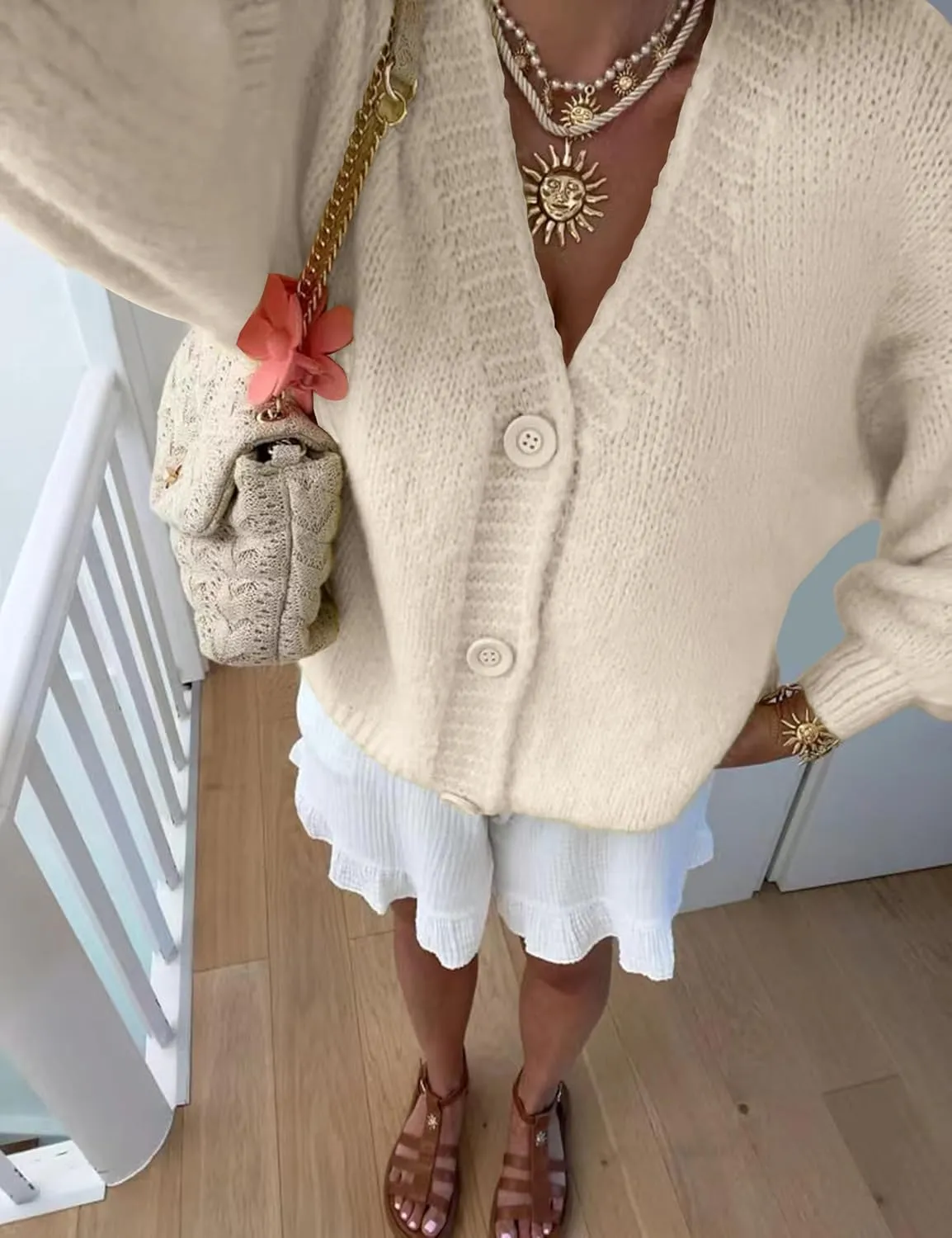 Women's Cardigan Sweaters Open Front Button Down Long Sleeve V Neck Loose Knit Sweater Tops