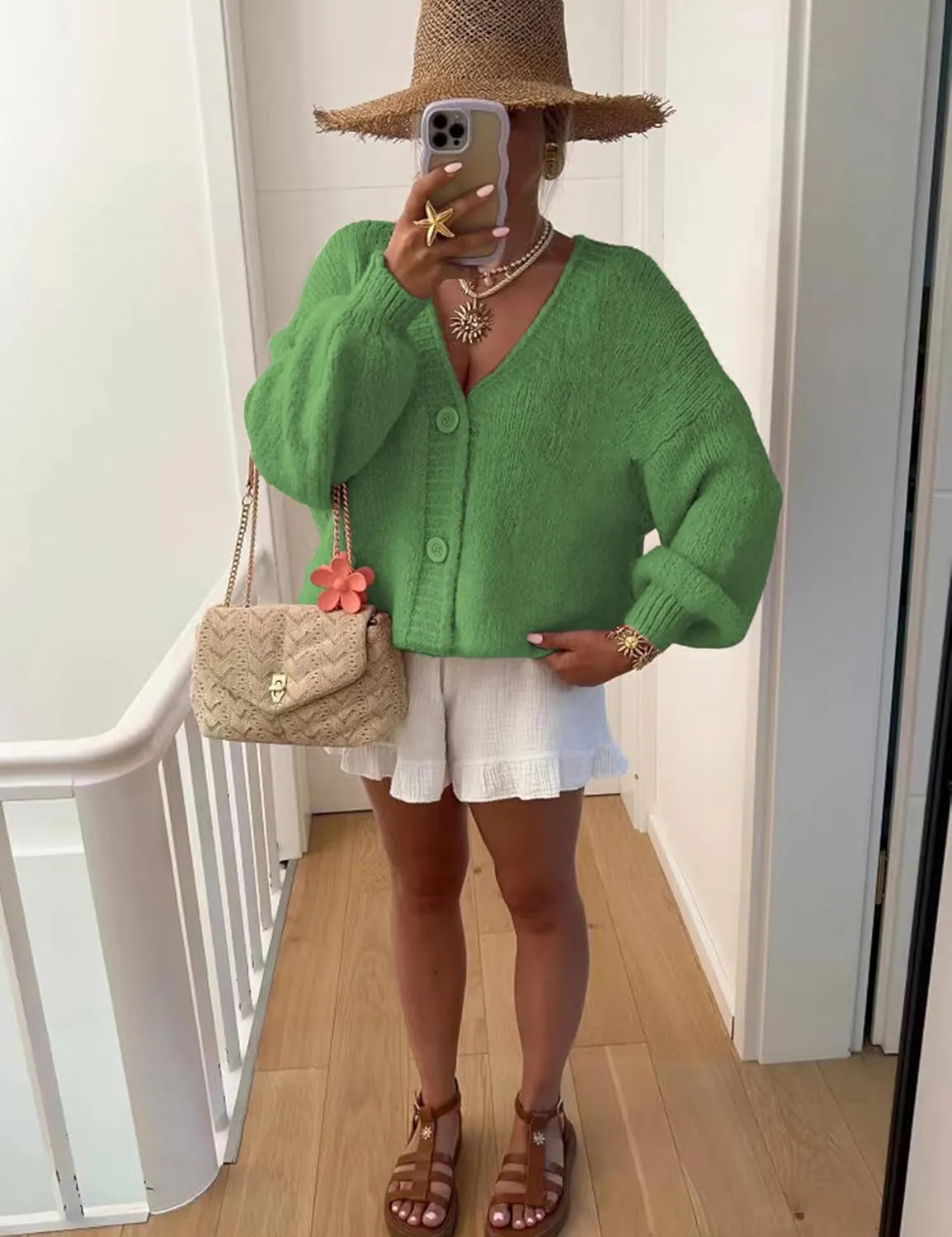 Women's Cardigan Sweaters Open Front Button Down Long Sleeve V Neck Loose Knit Sweater Tops
