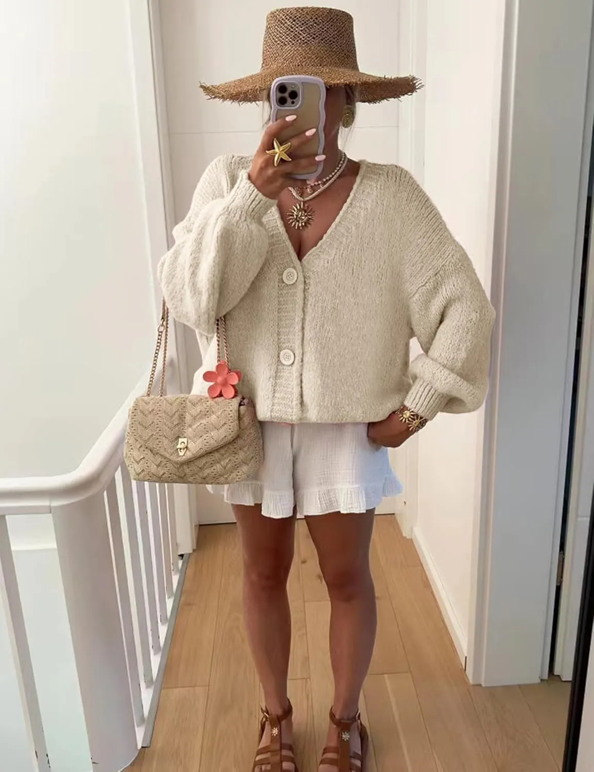 Women's Cardigan Sweaters Open Front Button Down Long Sleeve V Neck Loose Knit Sweater Tops