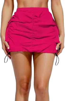 Womens Cargo Skirt Y2K - Casual Summer High Waisted Bodycon Pencil Ruched Mini Skirts Side Drawstring and Pockets
