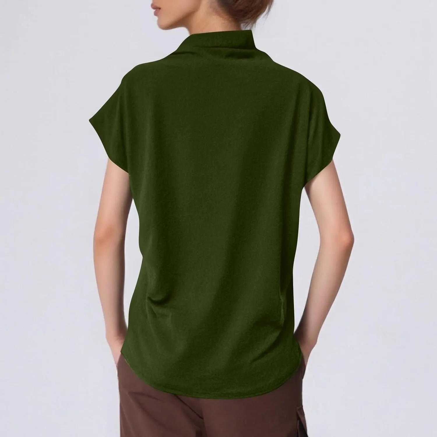 Women's Casual Loose Mock Neck Batwing Sleeve Tops,2025 Summer Solid Business Work Shirts Elegant Teacher Blouse