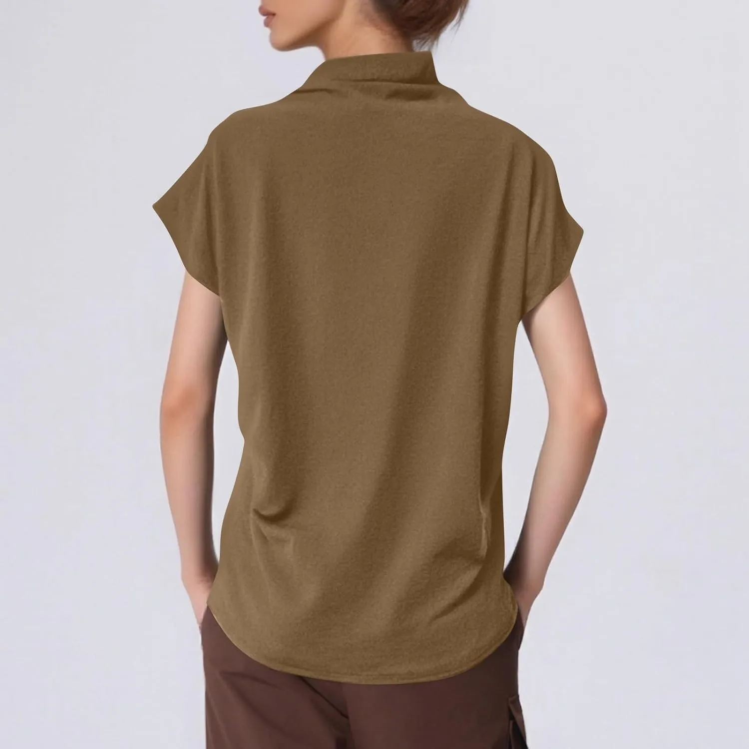 Women's Casual Loose Mock Neck Batwing Sleeve Tops,2025 Summer Solid Business Work Shirts Elegant Teacher Blouse