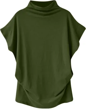 Women's Casual Loose Mock Neck Batwing Sleeve Tops,2025 Summer Solid Business Work Shirts Elegant Teacher Blouse
