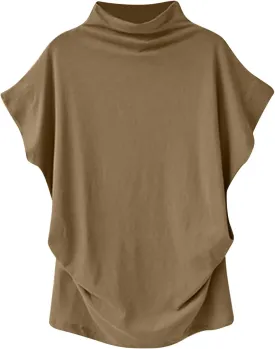 Women's Casual Loose Mock Neck Batwing Sleeve Tops,2025 Summer Solid Business Work Shirts Elegant Teacher Blouse