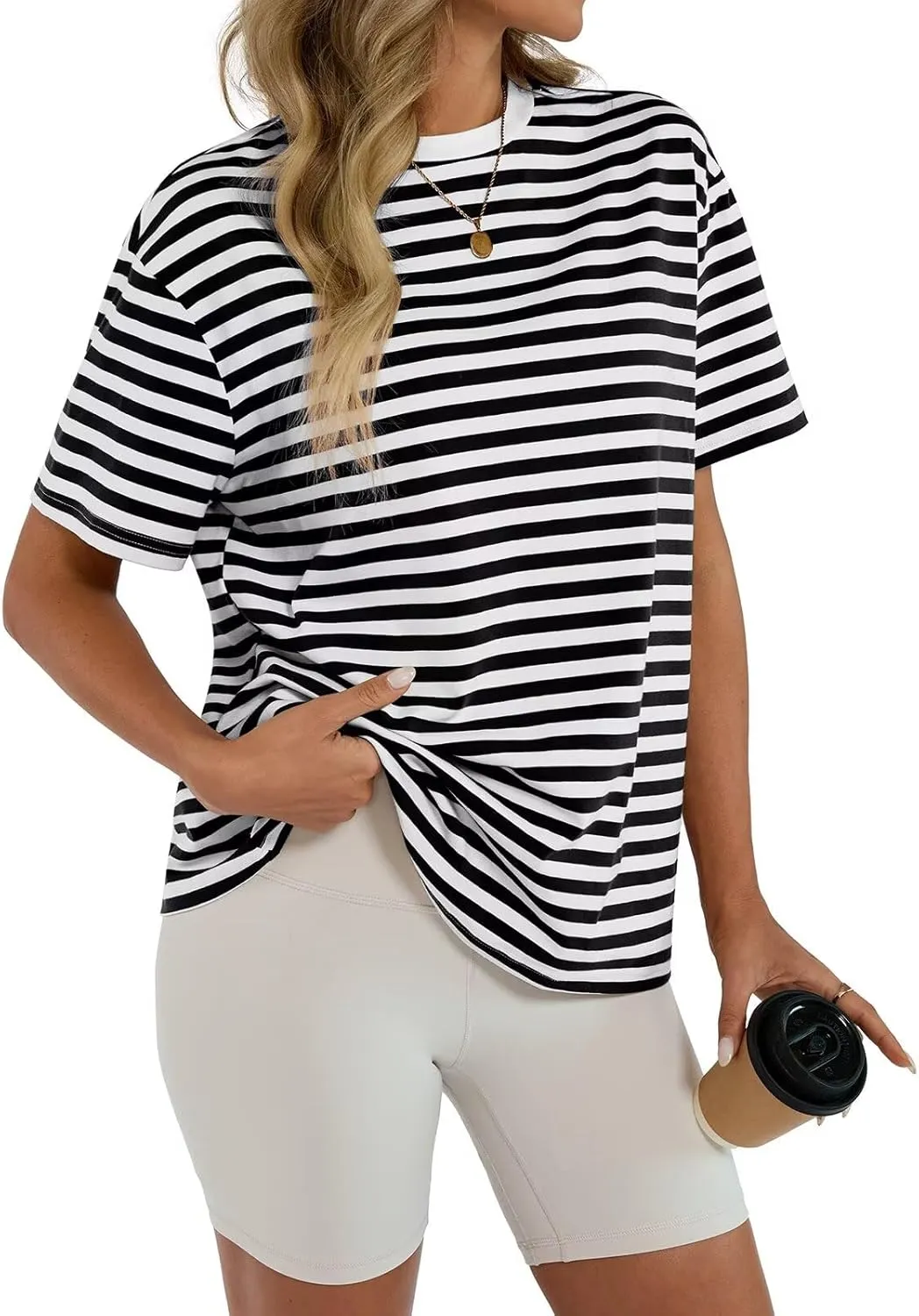 Womens Cotton Oversized T Shirts Loose Fit Short Sleeve Mock Neck Tops Summer Boxy Tee Fashion Clothes 2025