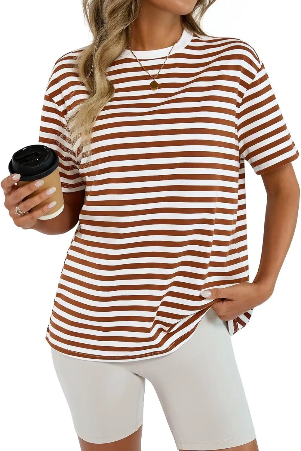 Womens Cotton Oversized T Shirts Loose Fit Short Sleeve Mock Neck Tops Summer Boxy Tee Fashion Clothes 2025