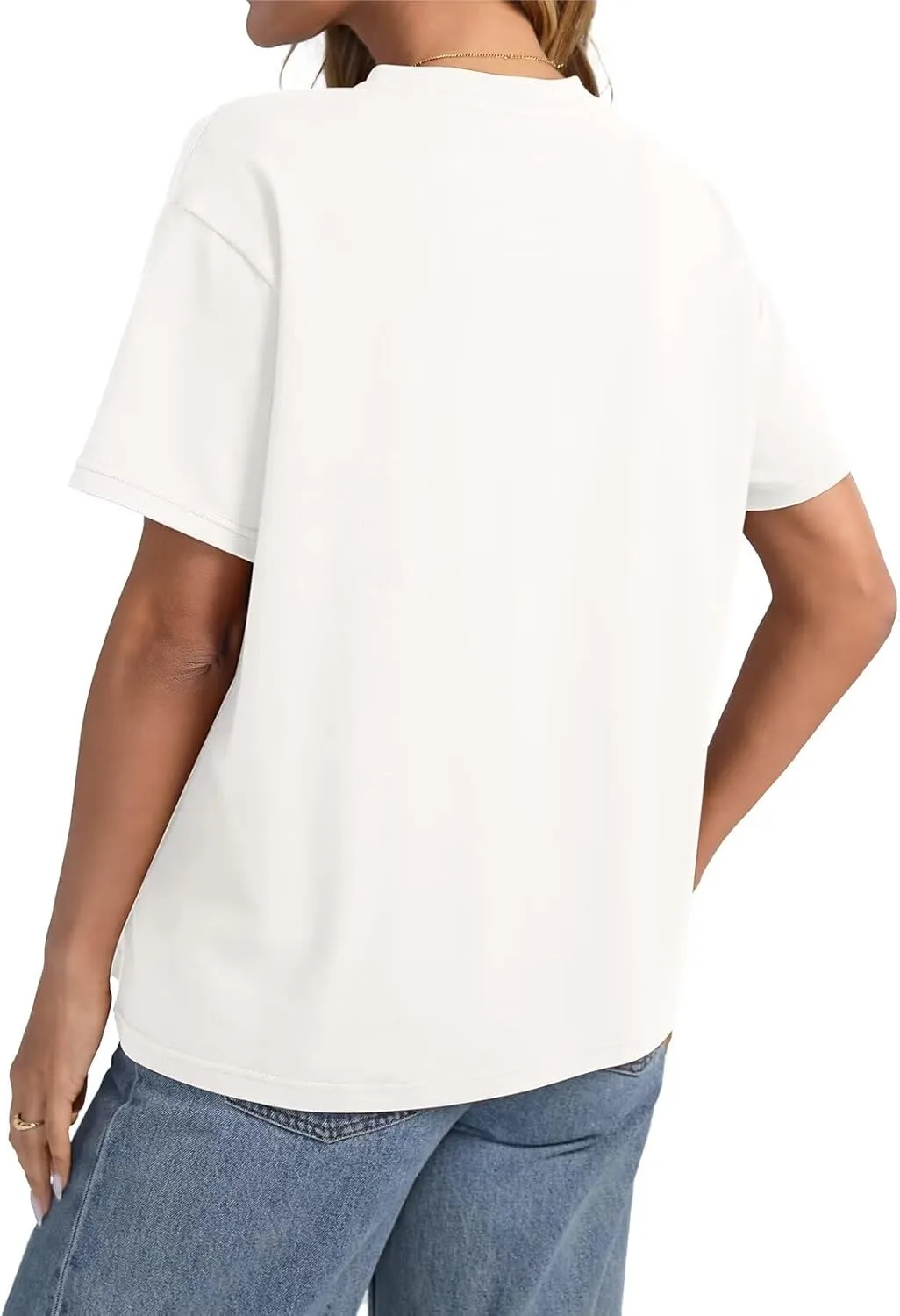 Womens Cotton Oversized T Shirts Loose Fit Short Sleeve Mock Neck Tops Summer Boxy Tee Fashion Clothes 2025