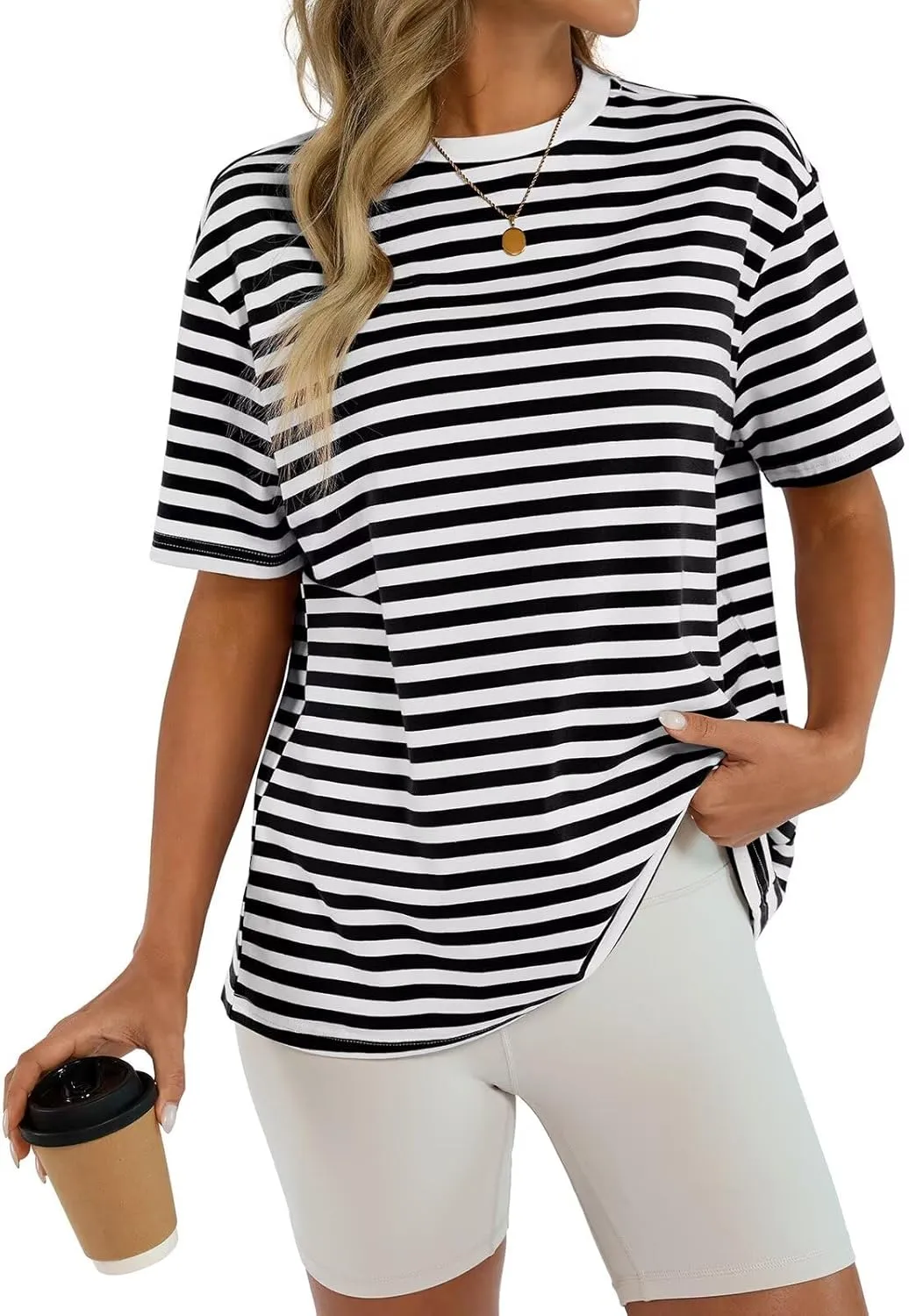 Womens Cotton Oversized T Shirts Loose Fit Short Sleeve Mock Neck Tops Summer Boxy Tee Fashion Clothes 2025