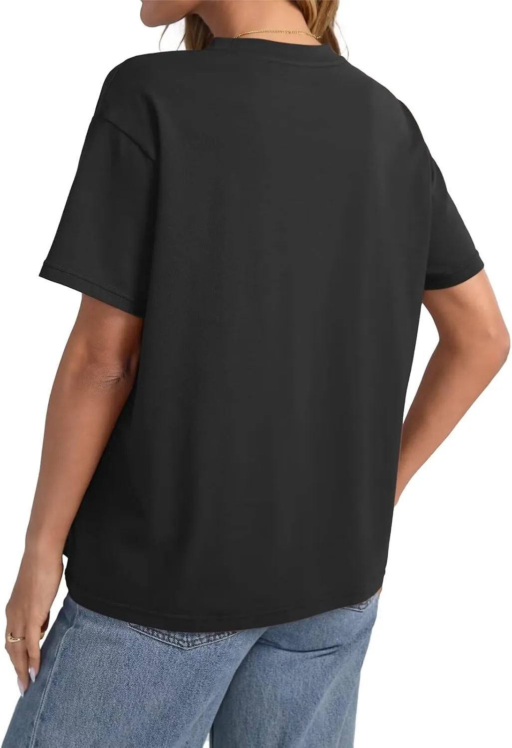 Womens Cotton Oversized T Shirts Loose Fit Short Sleeve Mock Neck Tops Summer Boxy Tee Fashion Clothes 2025