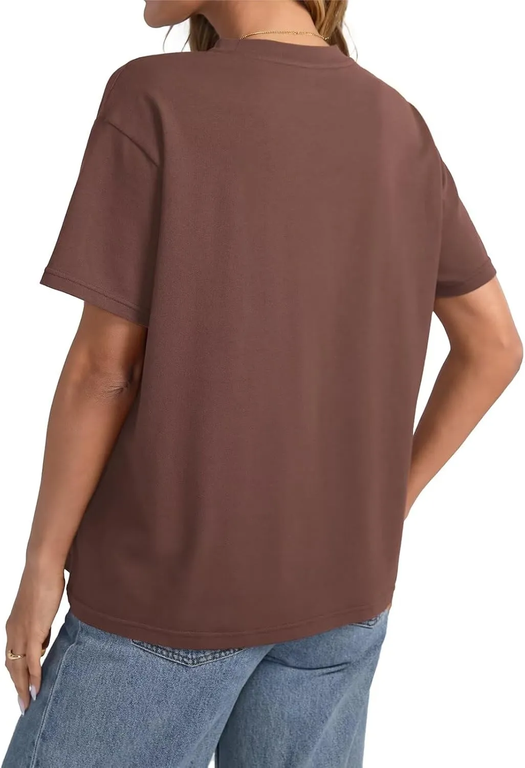 Womens Cotton Oversized T Shirts Loose Fit Short Sleeve Mock Neck Tops Summer Boxy Tee Fashion Clothes 2025