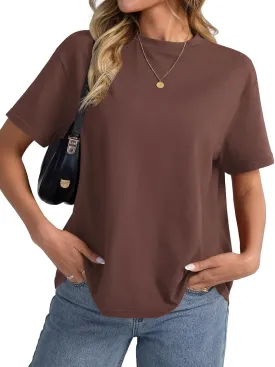 Womens Cotton Oversized T Shirts Loose Fit Short Sleeve Mock Neck Tops Summer Boxy Tee Fashion Clothes 2025