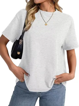 Womens Cotton Oversized T Shirts Loose Fit Short Sleeve Mock Neck Tops Summer Boxy Tee Fashion Clothes 2025