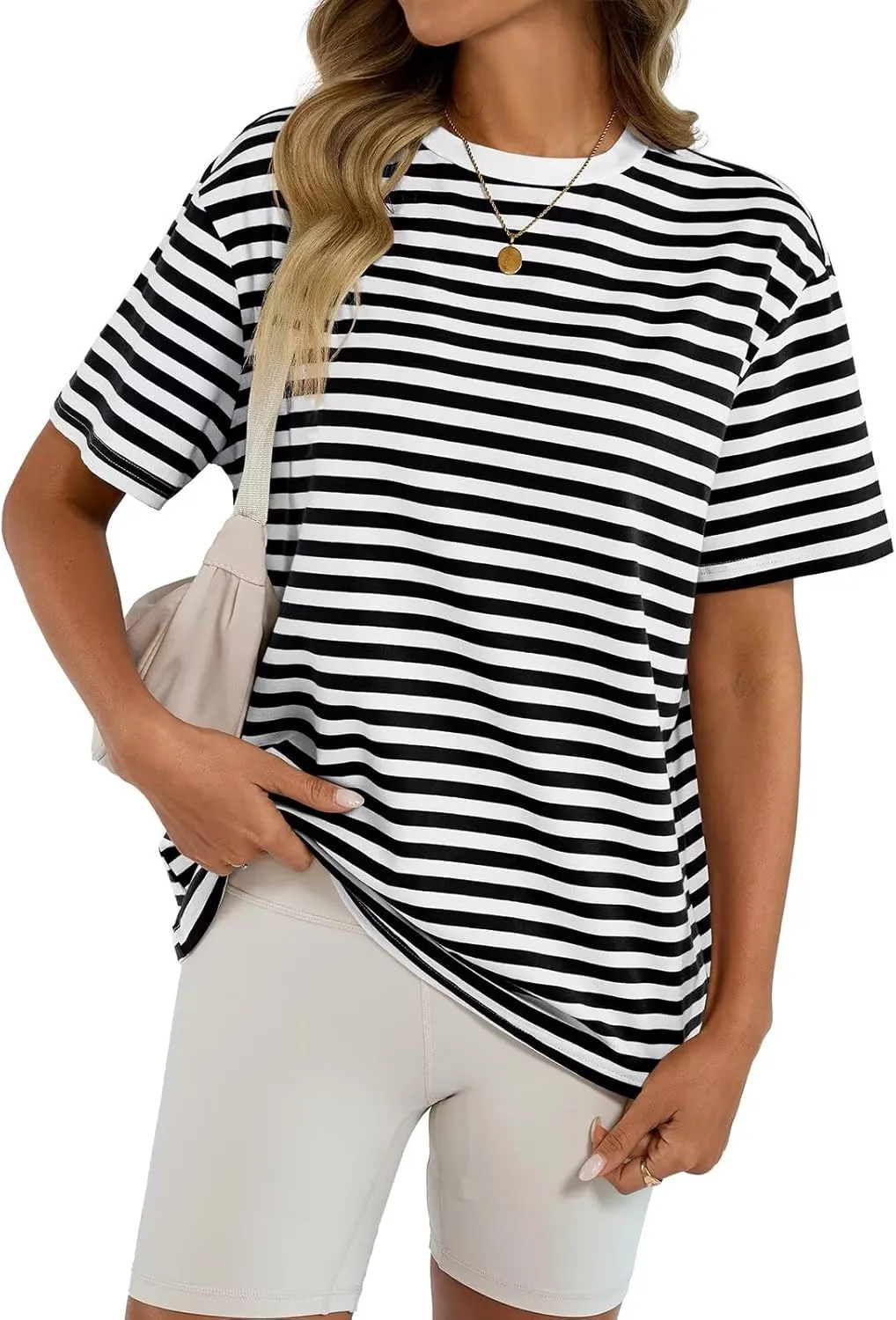 Womens Cotton Oversized T Shirts Loose Fit Short Sleeve Mock Neck Tops Summer Boxy Tee Fashion Clothes 2025
