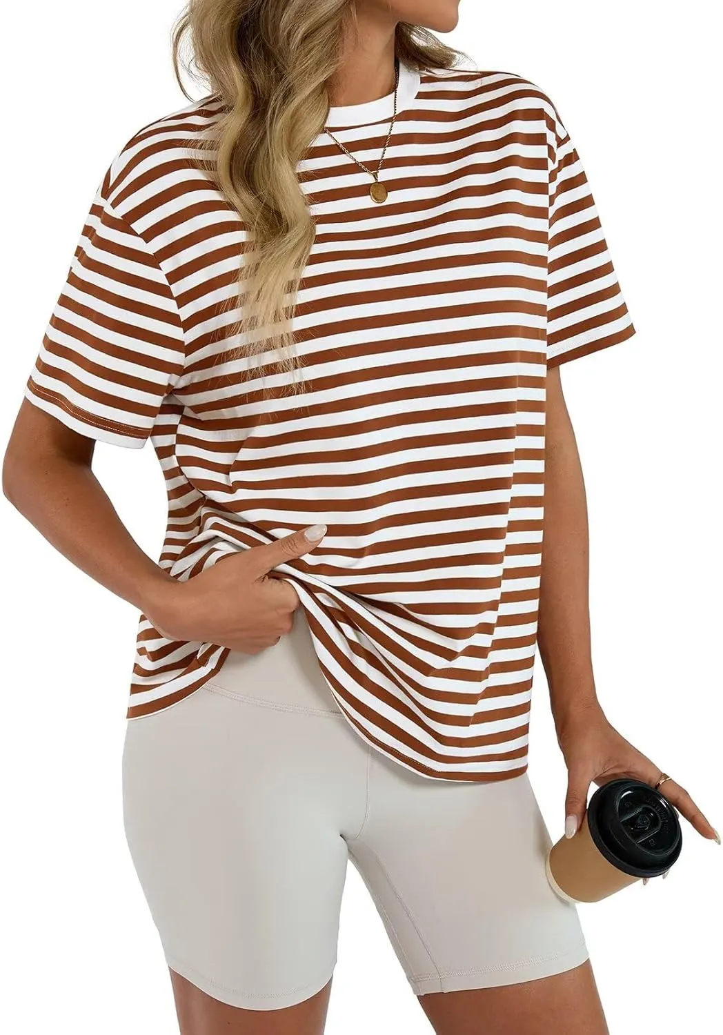 Womens Cotton Oversized T Shirts Loose Fit Short Sleeve Mock Neck Tops Summer Boxy Tee Fashion Clothes 2025