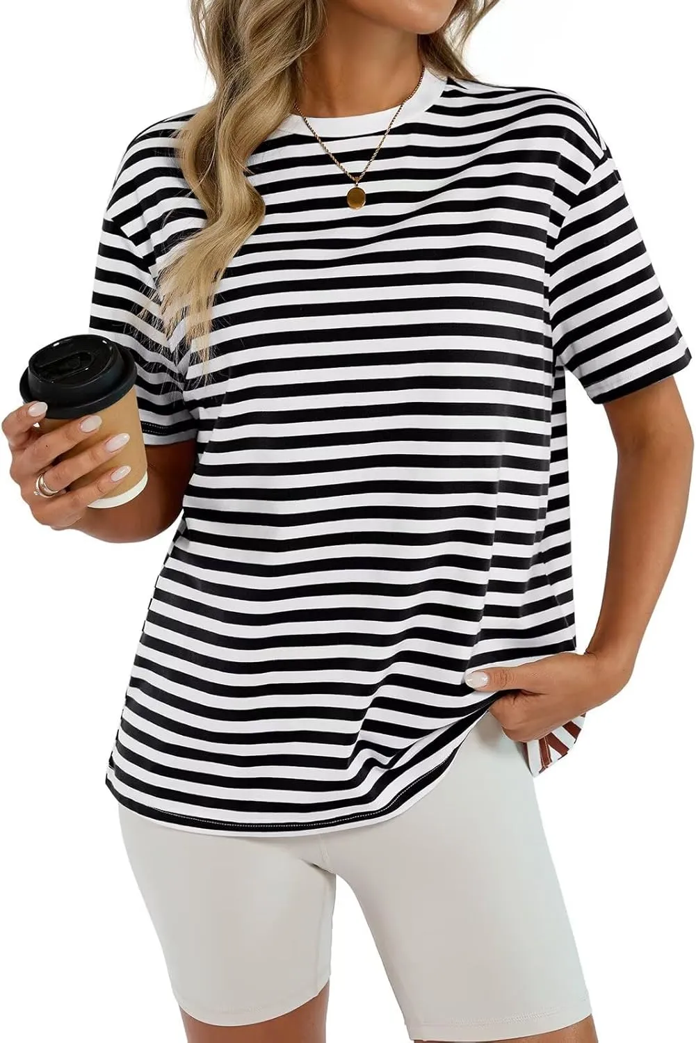 Womens Cotton Oversized T Shirts Loose Fit Short Sleeve Mock Neck Tops Summer Boxy Tee Fashion Clothes 2025