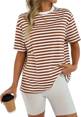 Womens Cotton Oversized T Shirts Loose Fit Short Sleeve Mock Neck Tops Summer Boxy Tee Fashion Clothes 2025