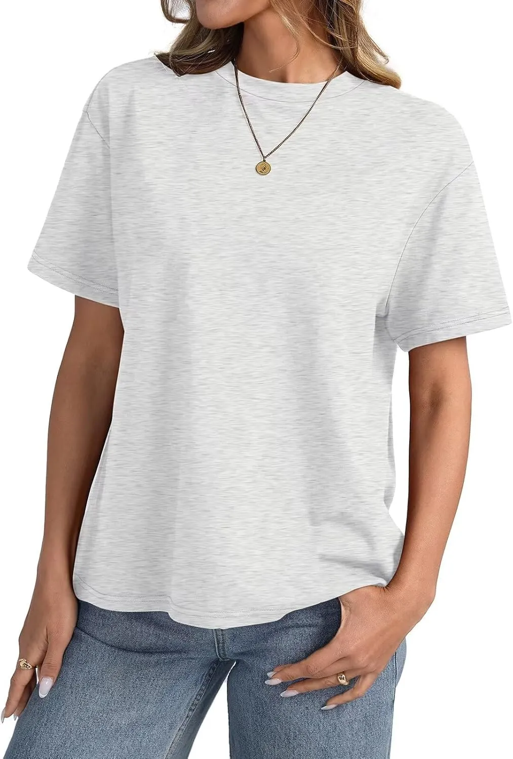 Womens Cotton Oversized T Shirts Loose Fit Short Sleeve Mock Neck Tops Summer Boxy Tee Fashion Clothes 2025