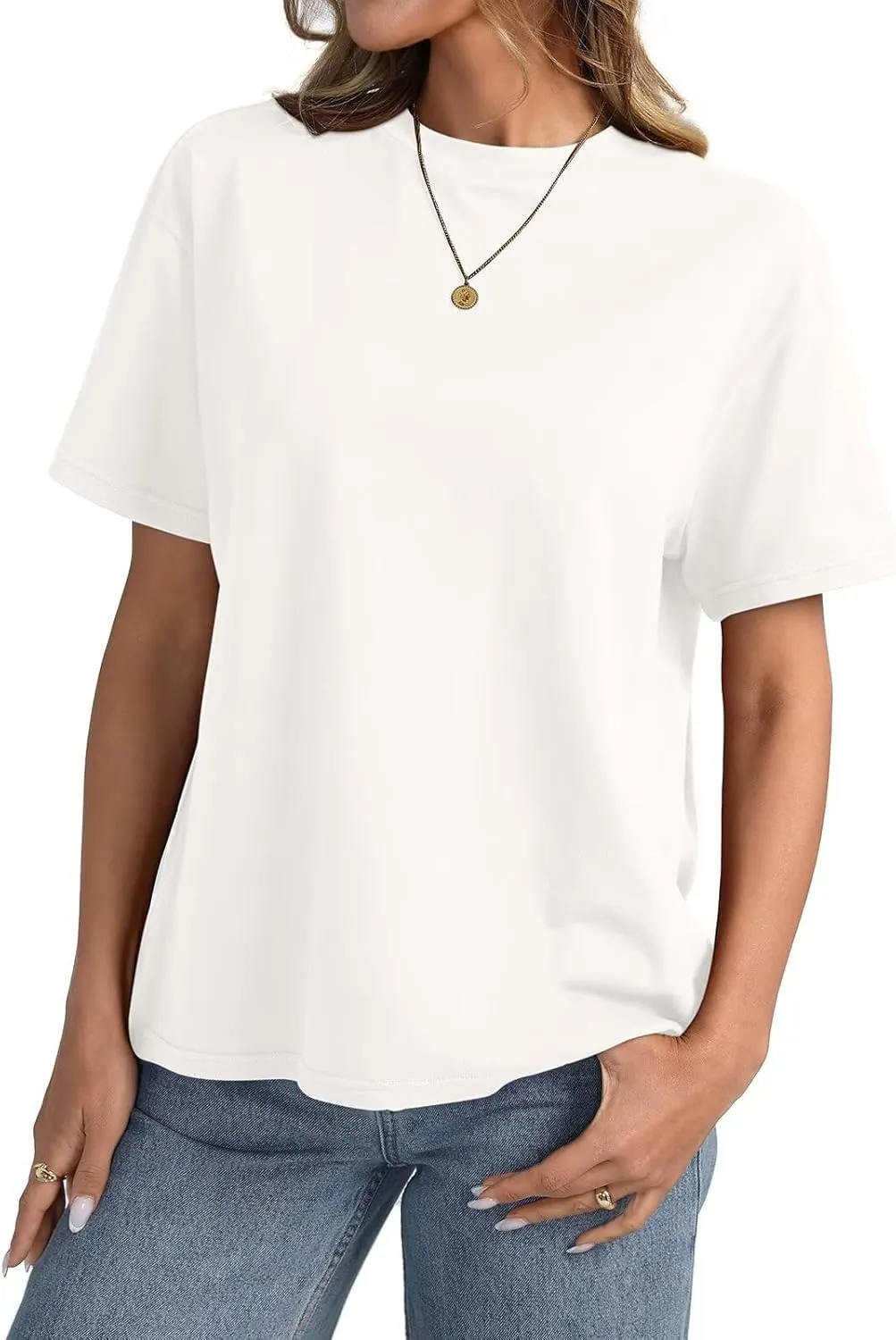 Womens Cotton Oversized T Shirts Loose Fit Short Sleeve Mock Neck Tops Summer Boxy Tee Fashion Clothes 2025