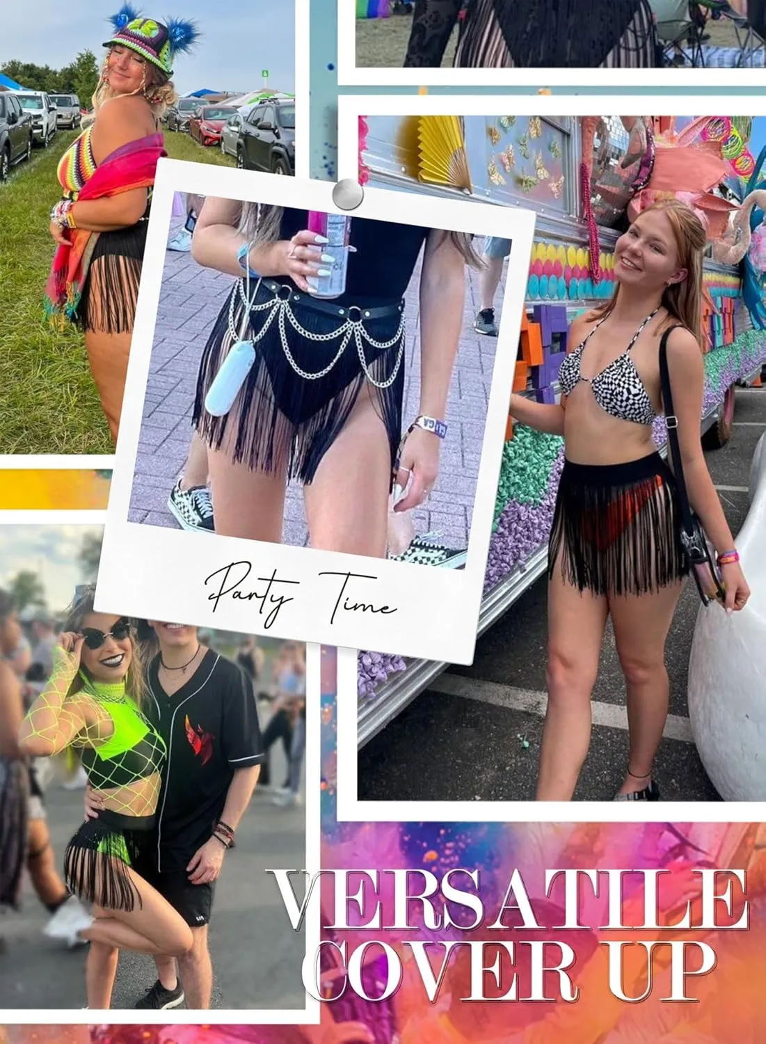Womens Fringe Trim Mini Skirts - Cowgirl Western Festival Outfits Rave Bottoms Beach Tassel High Waisted Cover Up