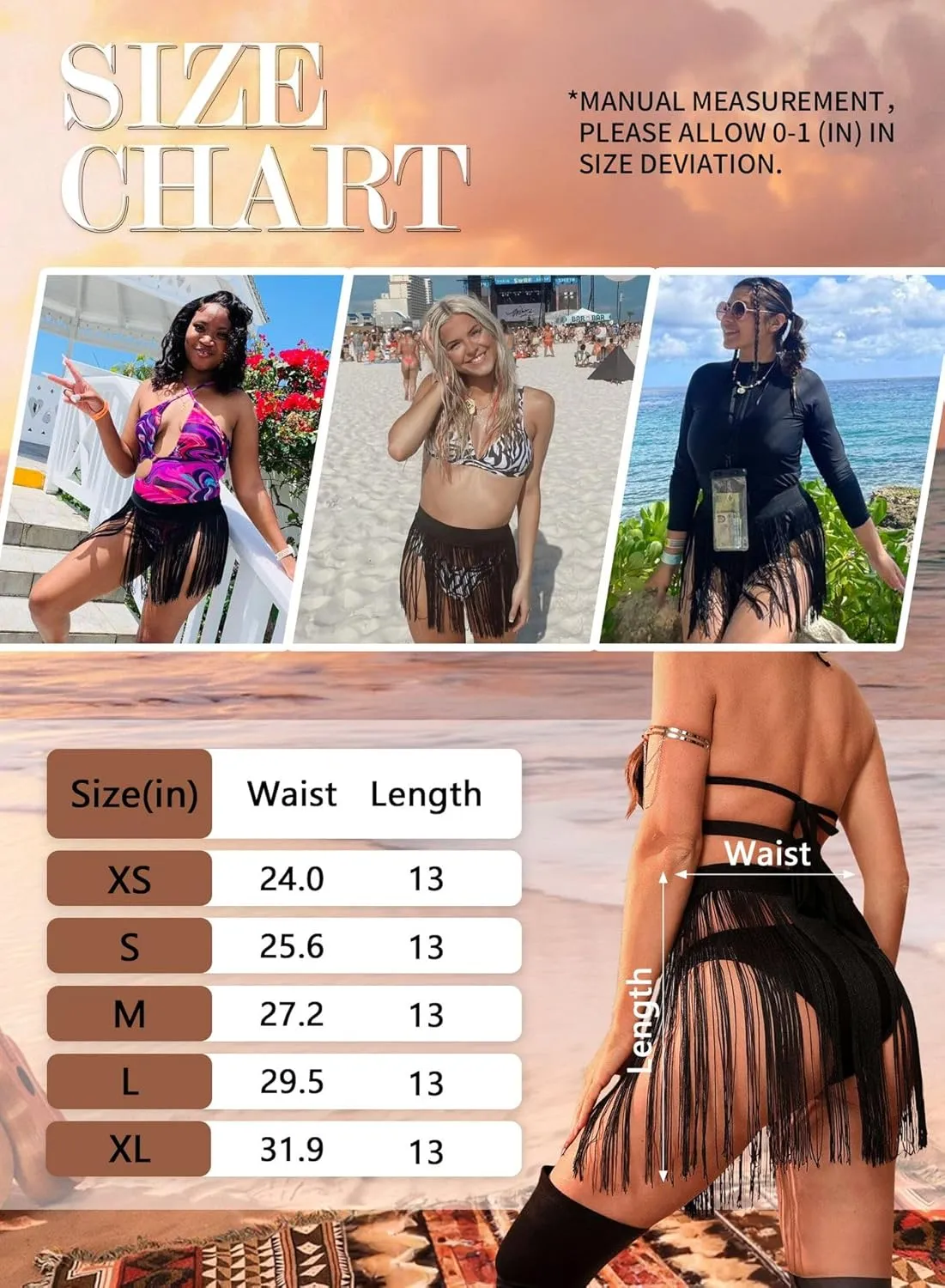 Womens Fringe Trim Mini Skirts - Cowgirl Western Festival Outfits Rave Bottoms Beach Tassel High Waisted Cover Up