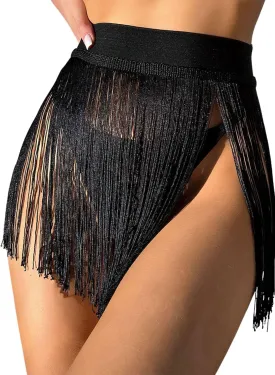 Womens Fringe Trim Mini Skirts - Cowgirl Western Festival Outfits Rave Bottoms Beach Tassel High Waisted Cover Up